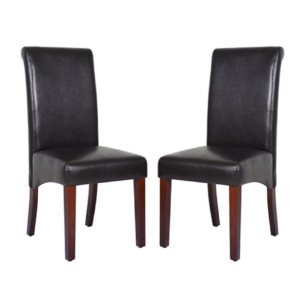 Dining Chairs Wooden Frame PU Leather Kitchen Chair with Solid Pine Legs X2 Brown