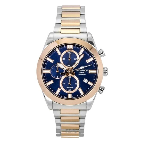 Casio EDIFICE Analog Chronograph Two Tone Stainless Steel Blue Dial Quartz EFB-710SG-2AV 100M Men's Watch