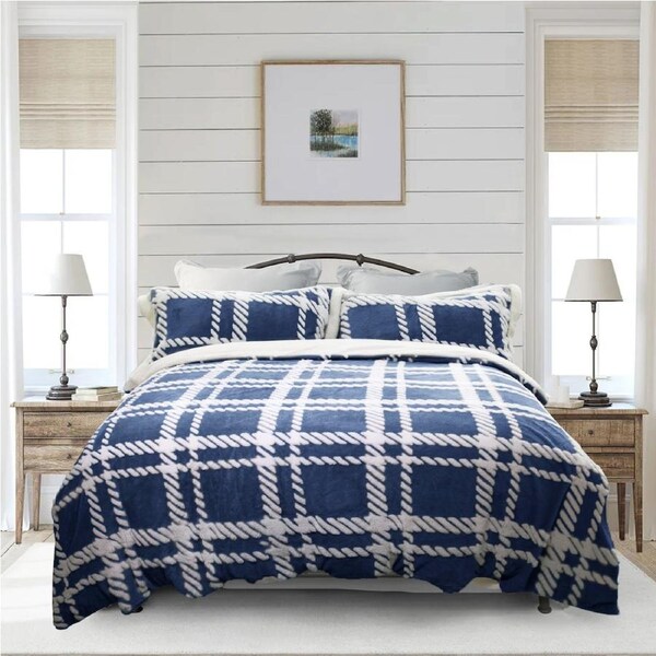 Ramesses 2 in 1 Jacquard Flannel Fleece Sherpa Quilt Cover Set and Blanket Single / Red