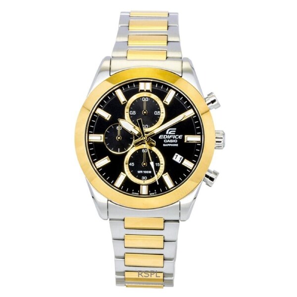 Casio EDIFICE Analog Chronograph Two Tone Stainless Steel Black Dial Quartz EFB-710SG-1AV 100M Men's Watch