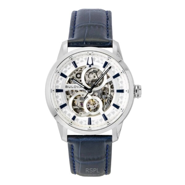 Bulova Sutton Leather Strap Silver Skeleton Automatic 96A330 Men's Watch
