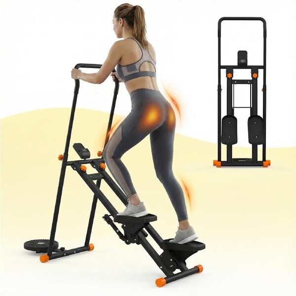 Advwin Adjustable Stair Stepper w/Twisting Waist Disc, Full Body Vertical Climber Exercise Machine for Home Black