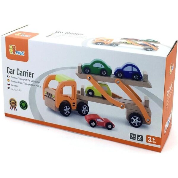 Viga Wooden Educational Toys Car Carrier with 4 Cars