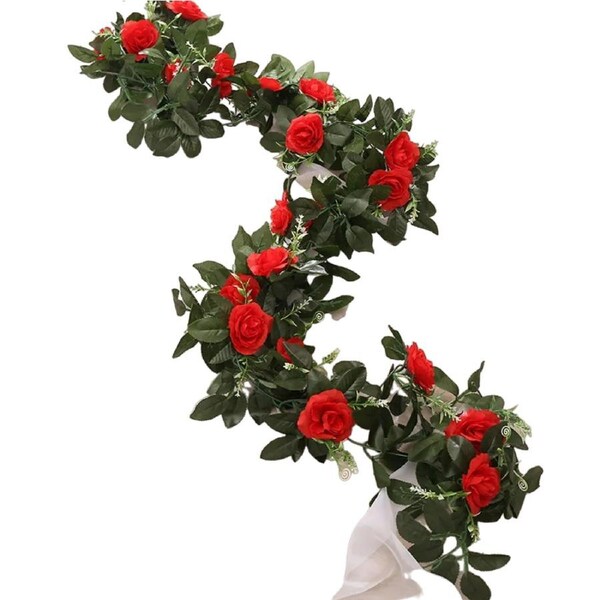 Silk Artificial Rose Vine Hanging Flowers - Red Rattan Garland