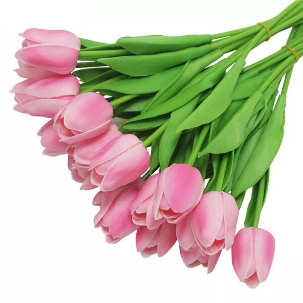 Real Touch Pink Tulip Bouquet - Set of 10 Artificial Mini Tulip Flowers