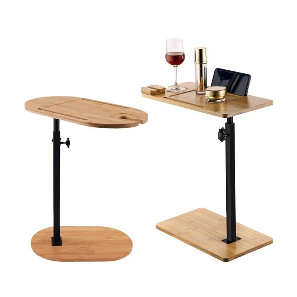ACA Round / Square Free Standing Bathtub Caddy Tray Sofa Side C-shaped End Table Height Adjustable 360 Swivel Square