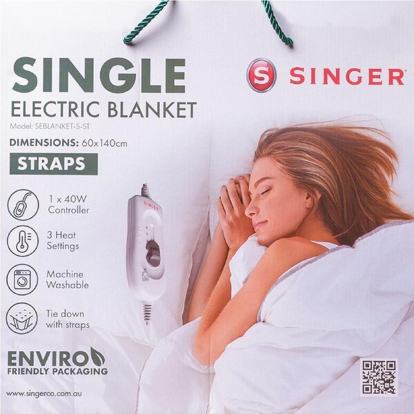 SINGER(R) Electric Blanket with Straps Single