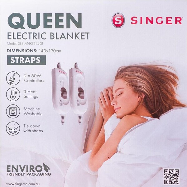 SINGER(R) Electric Blanket with Straps Queen