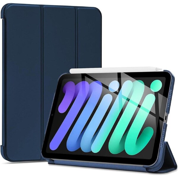 Case for iPad mini 7 A17 Pro 2024/iPad Mini 6 2021 8.3 Inch iPad mini 7th/6th Gen Case with Pencil Holder Trifold Stand Smart Folio with Soft TPU Blue