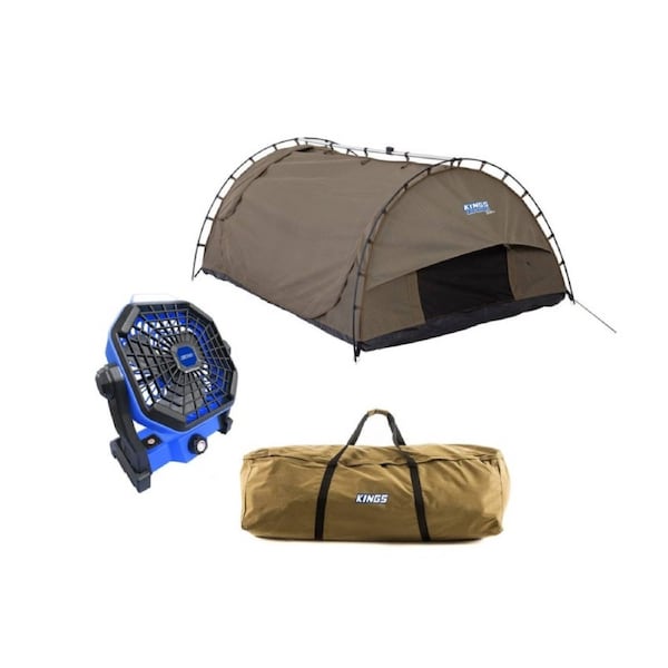 Kings Big Daddy Deluxe Double Swag MKII+ Canvas Carry Bag +Lithium 2in1 LED Fan