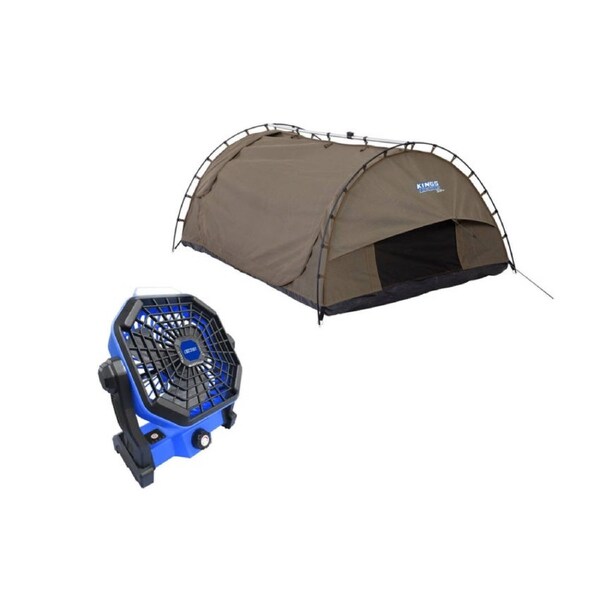 Kings Big Daddy Deluxe Double Swag MKII -70mm Mattress incl+Lithium 2in1 LED Fan