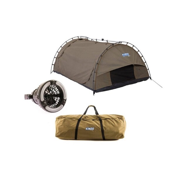 Kings Big Daddy Deluxe Double Swag MKII + Canvas Carry Bag + 2in1 LED Light/Fan