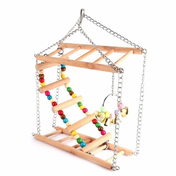 Bird Toy Ladder Double Layer Swing with Stair Ring Bell for Parrots Fun Durable