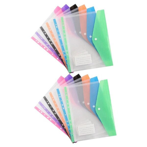 12 PCS A4 Binder Pouch 11Hole Vertical File Bag Waterproof For Document Storage