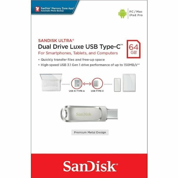 SanDisk 64GB Ultra Luxe Dual Drive Type-C Flash Drive