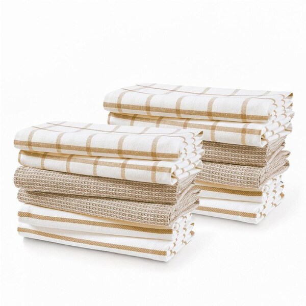 Set of 12 Multiweave Kitchen Towels - Beige