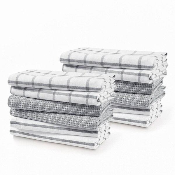 Set of 12 Multiweave Kitchen Towels - Grey