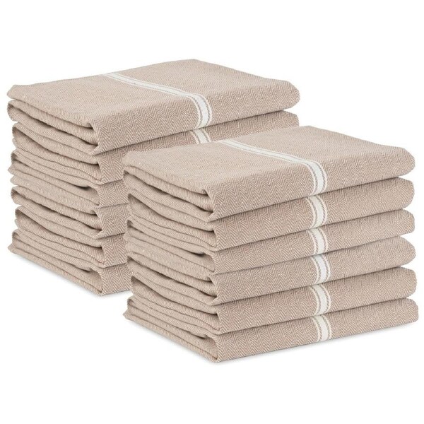 Set of 12 Herringbone Kitchen Towels - Beige