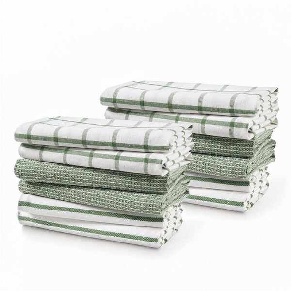 Set of 12 Multiweave Kitchen Towels - Olive