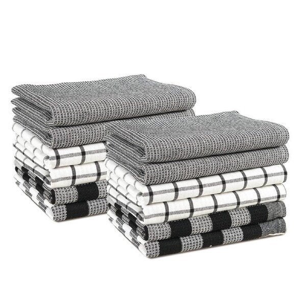 Set of 12 Multiweave Kitchen Towels - Black