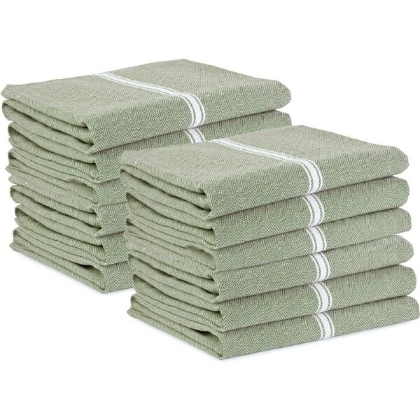 Set of 12 Herringbone Kitchen Towels - Olive