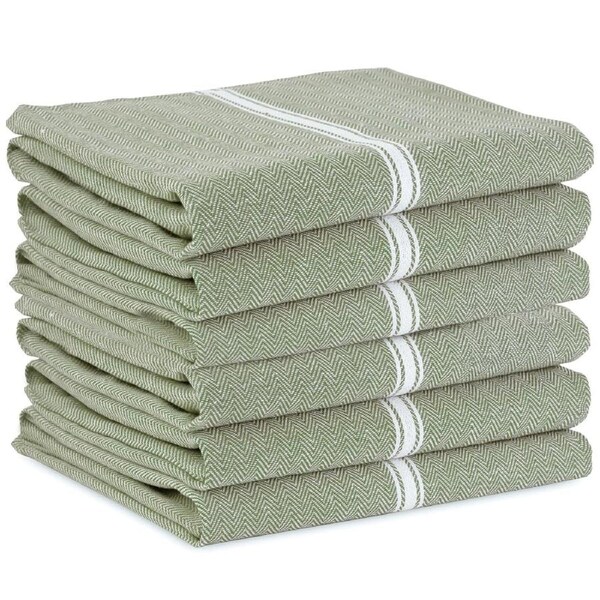 Set of 6 Herringbone Kitchen Towels - Olive