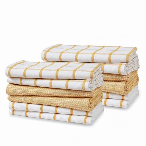 Set of 12 Multiweave Kitchen Towels - Yellow