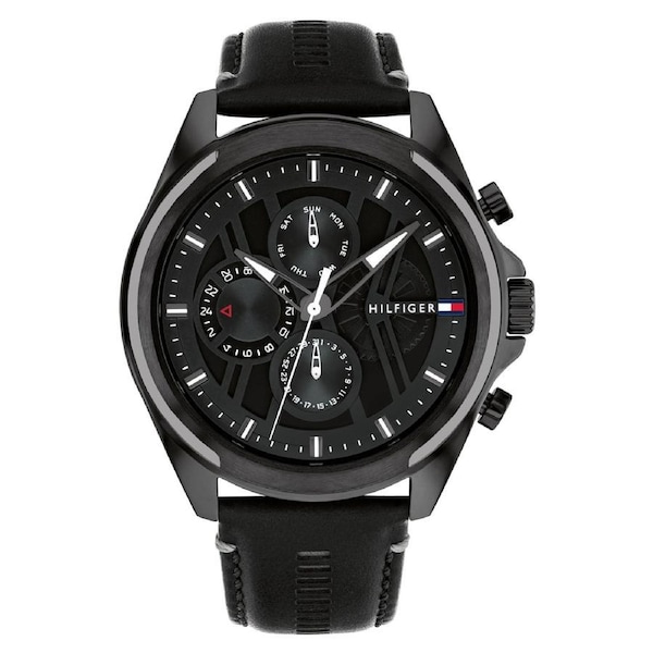 Tommy Hilfiger Leather Black Dial Multi-function Men's Watch - 1710654