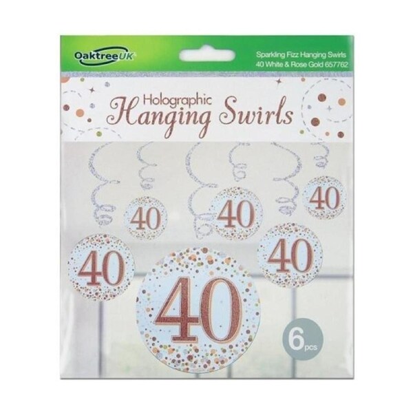 More Than Party Sparkling Fizz Hanging Swirl Decor 40th Birthday Rose Gold Pack of 6