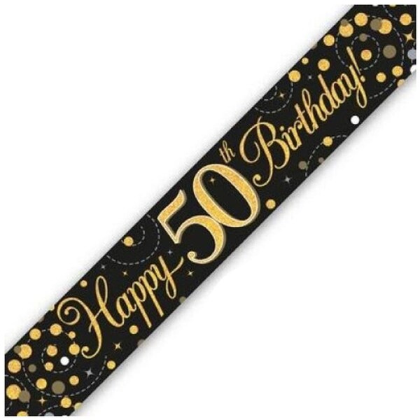 More Than Party Sparkling Fizz Banner Decoration 50th Birthday Black & Gold 2.7m