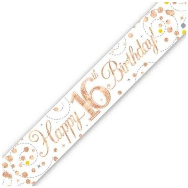 More Than Party Sparkling Fizz Banner Decoration 16th Birthday Rose Gold 2.7m