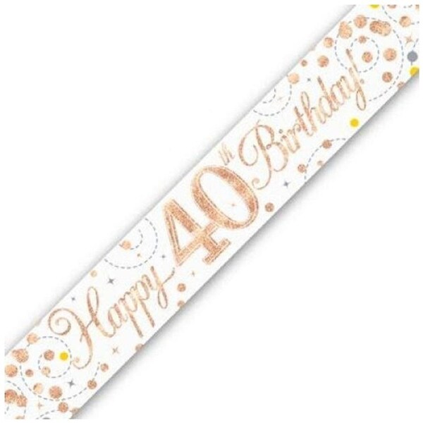 More Than Party Sparkling Fizz Banner Decoration 40th Birthday Rose Gold 2.7m