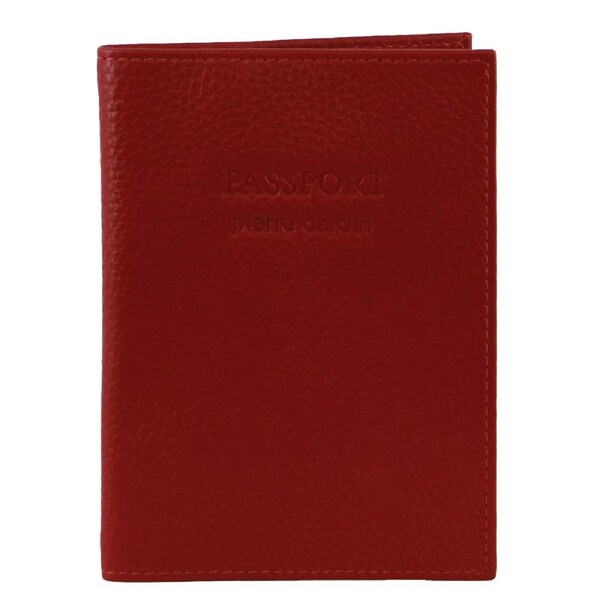 Pierre Cardin RFID Blocking Leather Passport Holder Red Red