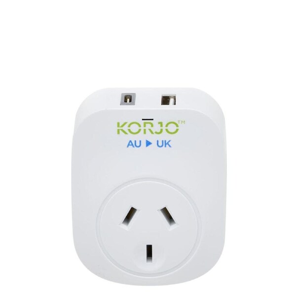 Korjo UK Travel Adaptor Plug with USB C + USB A Port White