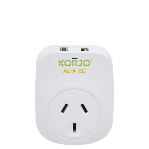 Korjo Europe Travel Adaptor Plug with USB C + USB A Port White
