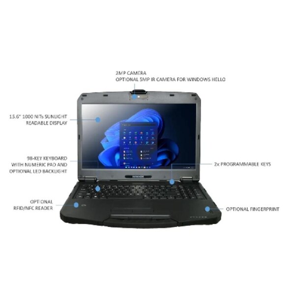 DURABOOK S15, 15' FHD, Intel Core i5-1235U, Windows 11, 16GB RAM, 512GB PCIe SSD,Wi-Fi 6E, Bluetooth v5.3, 2MP Front Camera, 3 year Warranty