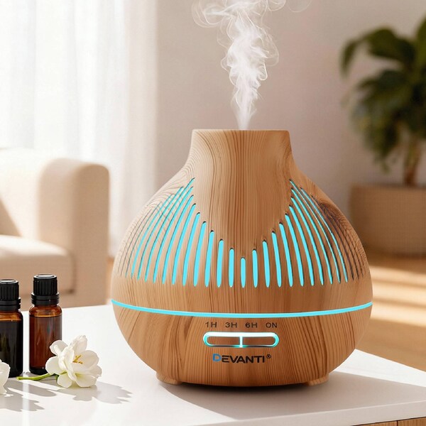Devanti Ultrasonic Aroma Diffuser Aromatherapy 400ml LED Lights Light wood grain