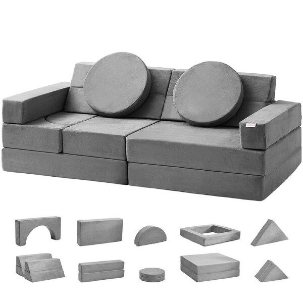 15PCS Modular Kids Play Couch, Convertible Toddler Nugget Sofa with High-Density 25D Foam, Creative Building Blocks Kids Furniture for Bedroom and Playroom