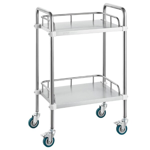 Lab Rolling Cart, 2-Tier Stainless Steel Utility Cart with Swivel Casters, Medical Serving Cart for Clinics, Hospitals, Labs, and Salons, 15.16" x 21.57" x 34.06"