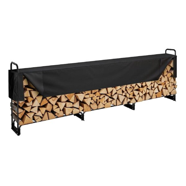 Firewood Rack with Waterproof Cover, 383 x 36 x 117 cm Outdoor Firewood Holder, 1/2 Cord Log Storage Rack, Heavy Duty Steel Wood Holder with 660 lbs Capacity for Patio, Fireplace, and Backyard
