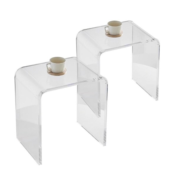 Acrylic End Table, Set of 2 C-Shaped Clear Lucite Side Tables, Transparent Acrylic Side Table for Drink, Food, and Snack, Used in Living Room, Bedroom, and Study