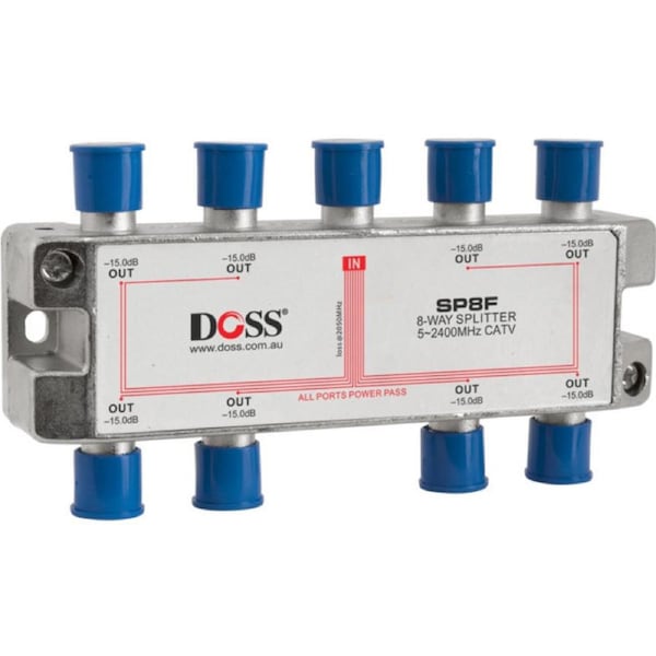 DOSS 8 Way 'F' Splitter Or Combiner Dc Pass Through 2.4Ghz Doss