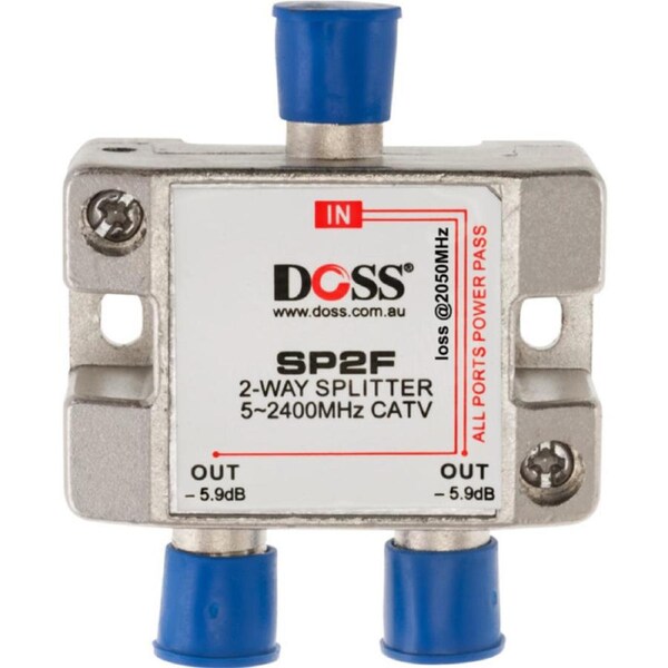 DOSS 2 Way 'F' Splitter Or Combiner Dc Pass Through 2.4Ghz Doss