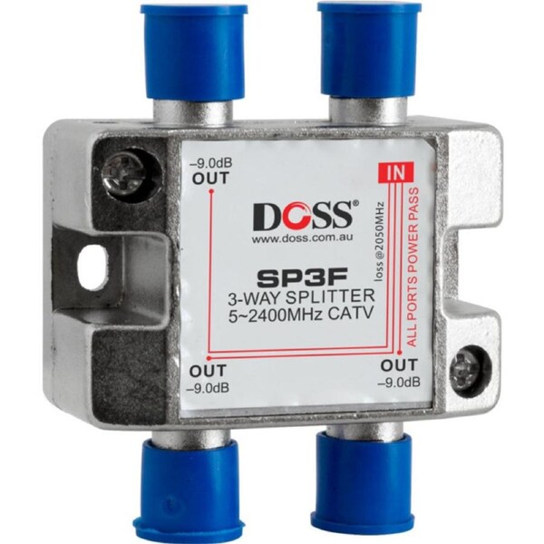DOSS 3 Way 'F' Splitter Or Combiner Dc Pass Through 2.4Ghz Doss