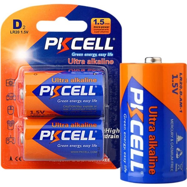 PKCELL 1.5V Ultra Alkaline D Battery 2Pk Lr20 Ultra Digital