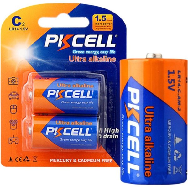 PKCELL 1.5V Ultra Alkaline C Battery 2Pk Lr14 Ultra Digital