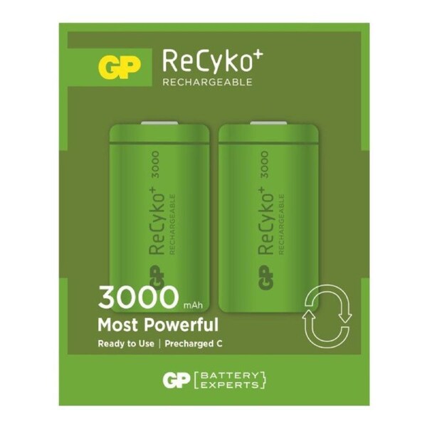 GP 3000Ma Recyko+ 'C' Battery 2Pk Rechargeable Nimh Gp