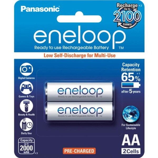 PANASONIC 2 Pack Aa Eneloop Batteries Rechargeable Lsd