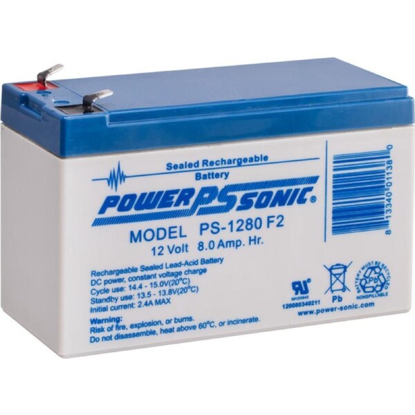 POWER SONIC 8Ah 12V Sla Battery F2 Terminal Sealed Lead Acid