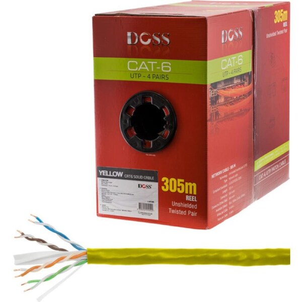 DOSS 305M Cat6 Solid Cable Yellow Sold As 305M Roll Only